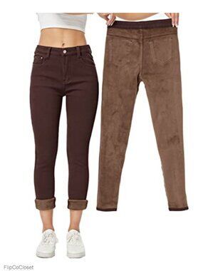 Fleece Lined Skinny Jeans High Waist Thermal Stretch Denim Winter Pants